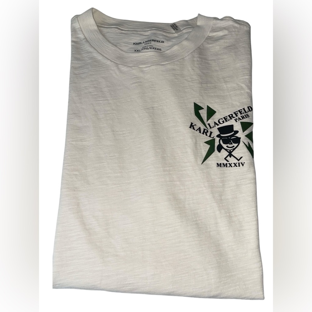 Karl Lagerfeld White and Green Graphic Tee